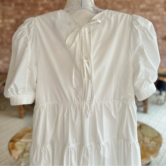 En Saison Midi Dress White Tiered Puff Short Sleeve Midi XS Babydoll Open Back - Picture 10 of 17